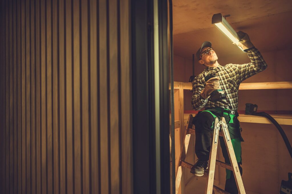 Installing LED Light Fixture in the Shed Ceiling