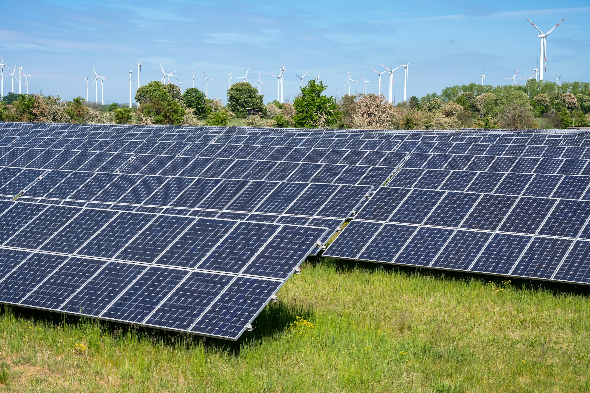 Solar panels with wind turbines